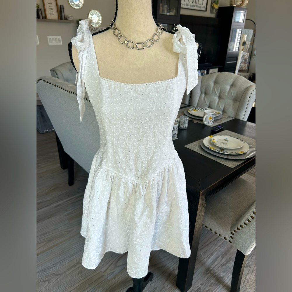 ✨ Altar'd State White Eyelet Tie-Shoulder Mini Dress